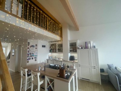 Waldshut-Innenstadt, Rheinstraße, Panoramarheinblick, energetisch sanierte, lichtdurchflutete Studio-Whg., ca. 89 m² Wohnfl., exklusive, hochwertige, gut ausgestattete EBK Essbar, Einbauten, Galerie, günstiger Energieverbrauch / eigene Etagenheiz. m. in