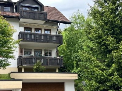 Gediegene 3-Zi-ETW, ebenerdiger bergseitiger Zugang, talseitig 2-geschossig, ruhige Waldrandlage, Massivholz-Parkett, großer teilweise überdachter Balkon, kleine gepflegte Wohneinheit, Carport, solide verwaltet